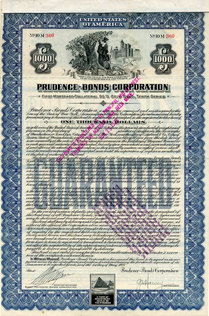 Prudence-Bonds Corporation - $1,000